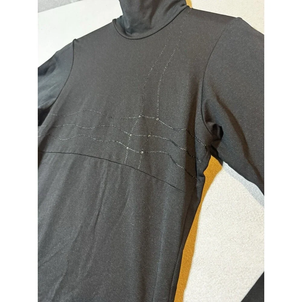 NILS Sportswear Black Rhinestone Mock Neck Baselayer Top - Size M